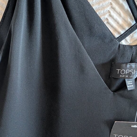 Topshop Black Criss-Cross Back Mini Slip Dress Size 2 Strappy NWT Cocktail - Picture 9 of 11